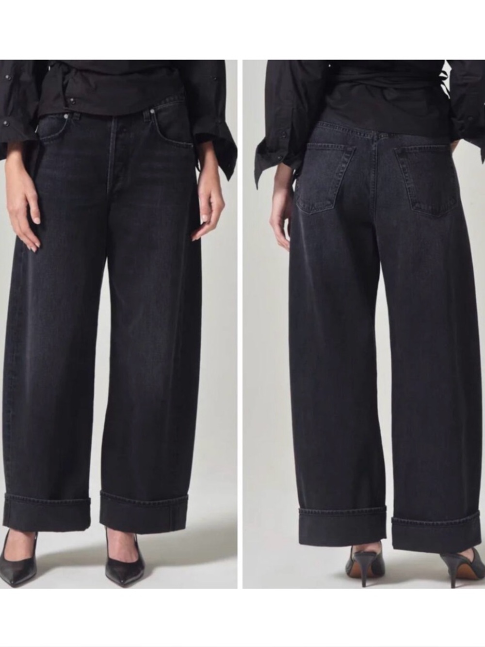 CITIZENS OF HUMANITY Ayla Baggy Cuffed Crop Jeans in Voila Black Size 30 NWT